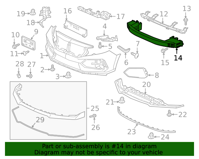Honda OEM Front Bumper Beam for 2017+ Honda Civic Type R FK8