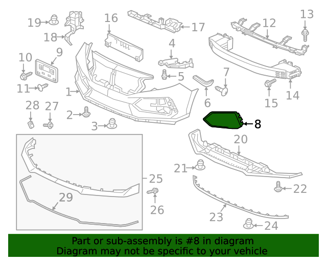 Honda OEM Left Front Side Bumper Garnish For 2017+ Honda Civic Type R FK8