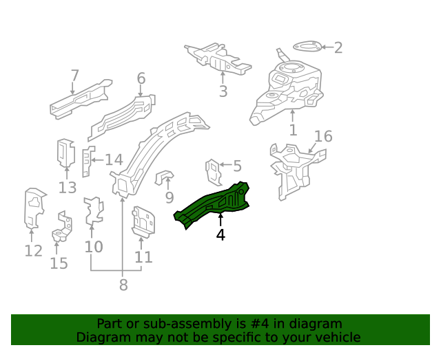 Honda OEM Upper Left Front Wheelhouse Member for 2017+ Honda Civic Type R FK8