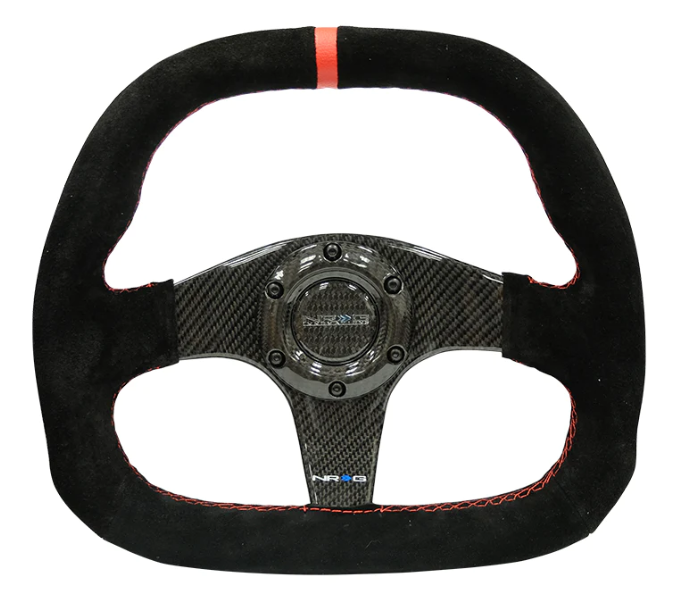 NRG Carbon Fiber Steering Wheel Flat Bottom Wrapped Suede