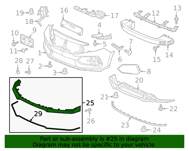 Honda OEM Front Bumper Air Spoiler for 2017+ Honda Civic Type R FK8