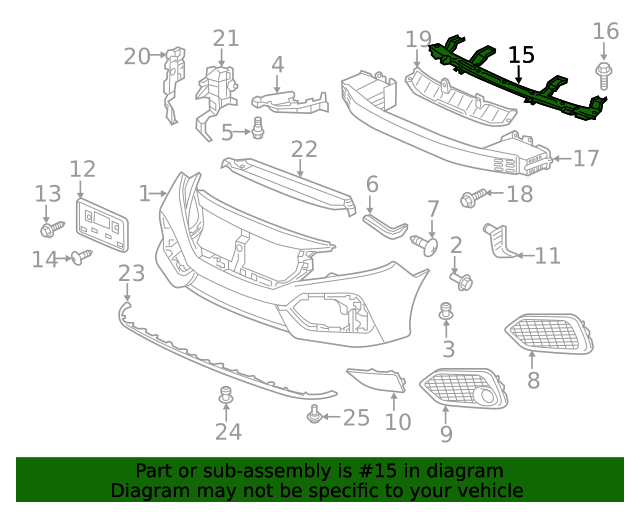 Honda OEM Front Bumper Center Beam (Upper) for 2017+ Honda Civic Type R FK8